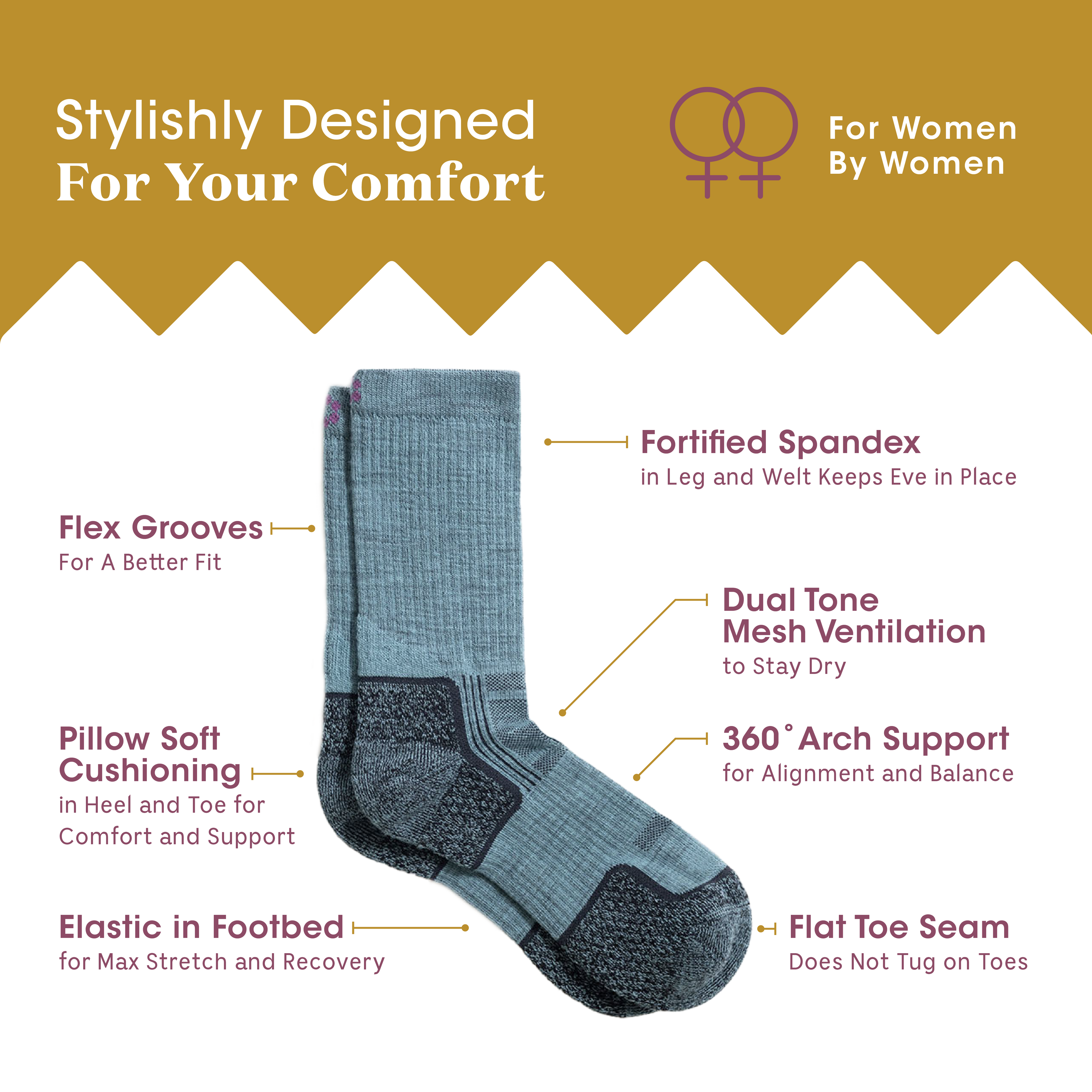 Eve Ladies Light Weight Merino Wool Hiker Crew