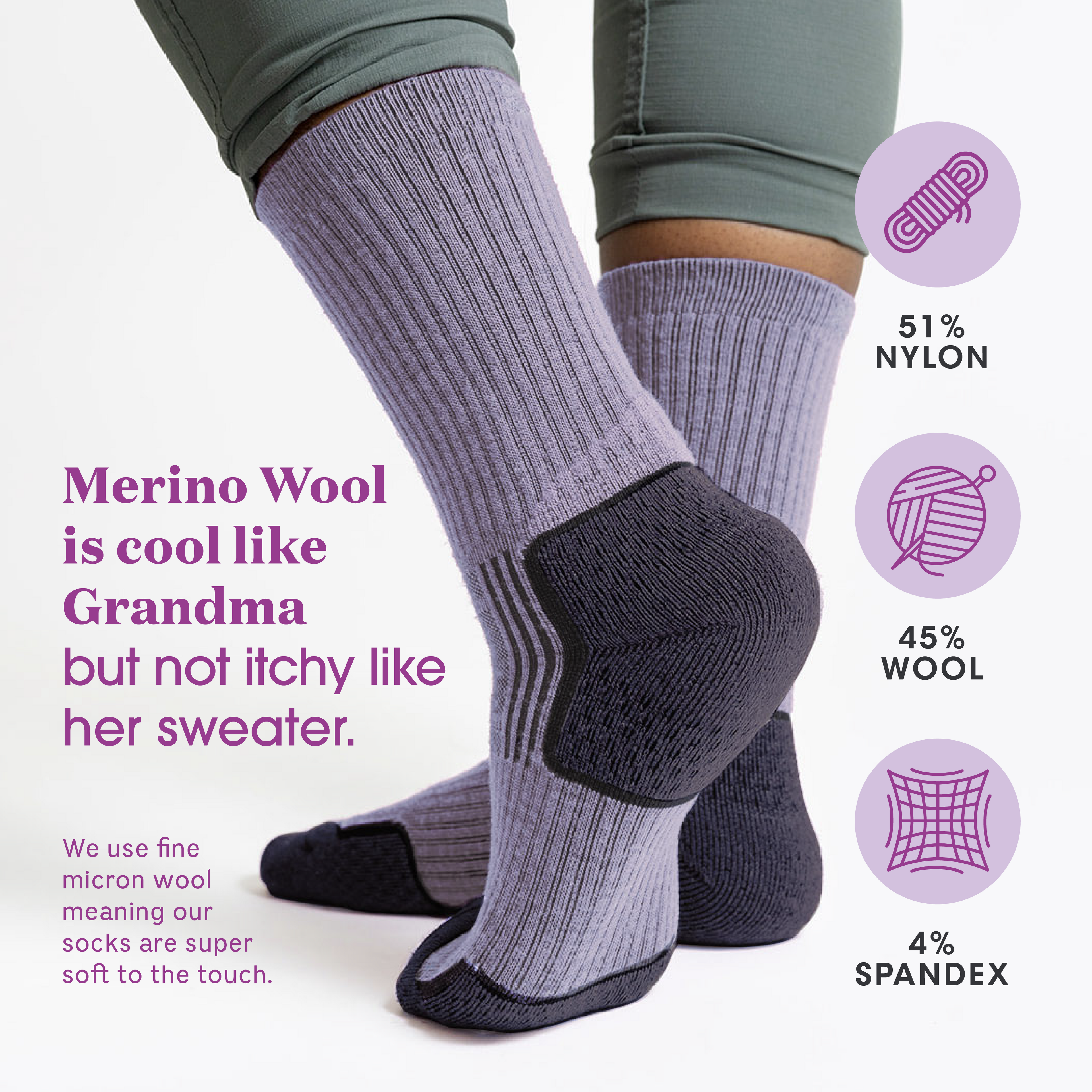 Eve Ladies Light Weight Merino Wool Hiker Crew